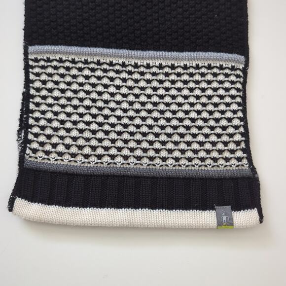 SmartWool Wool Unisex Black White Knit Scarf Colorblock Autumn Winter - Picture 5 of 6